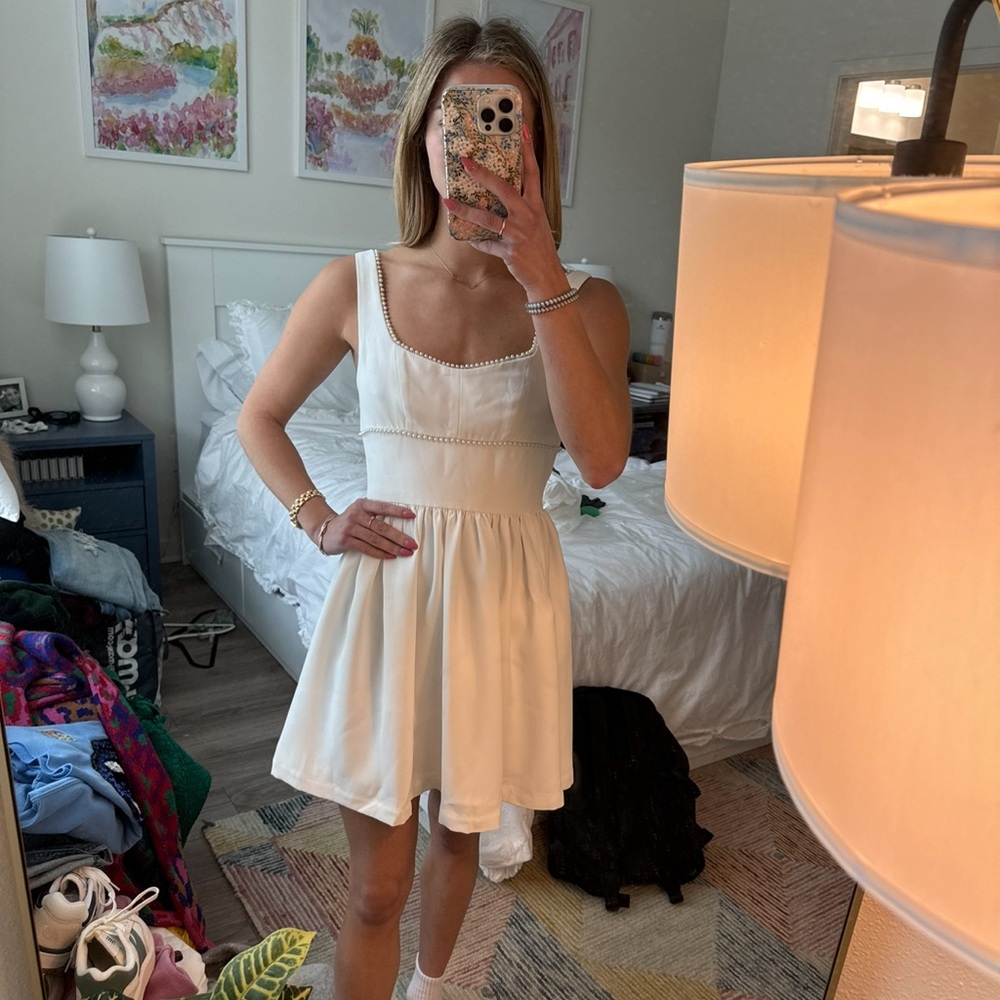 Amanda Uprichard Bijou Imitation Pearl-Trimmed Fit & Flare Minidress
